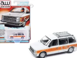 1985 Dodge Caravan Van White with Woodgrain Side Panels "Mighty Minivans" Series 1/64 Diecast Model Car by Auto World