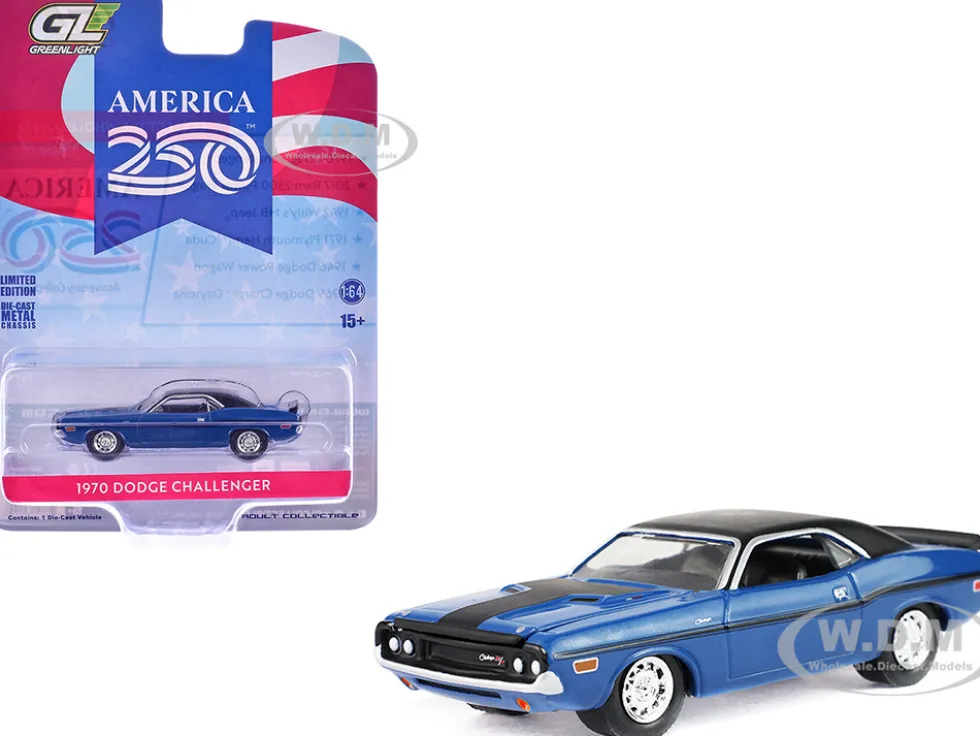 1970 Dodge Challenger Blue with Black Top "America 250 Edition" "Anniversary Collection" Series 18 1/64 Diecast Model Car by Greenlight