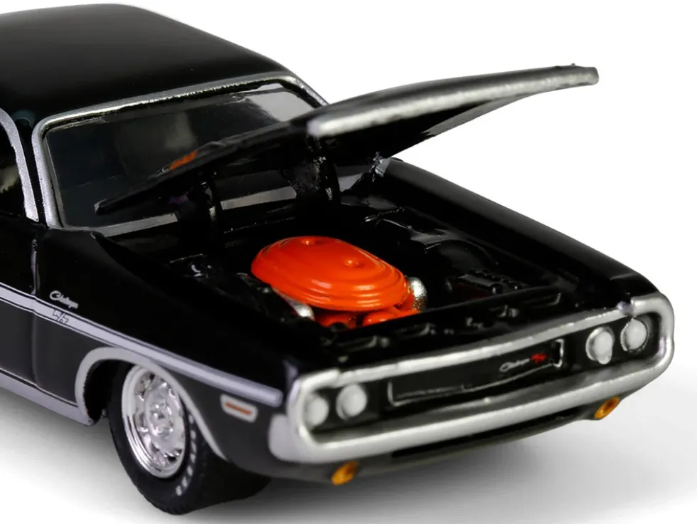 1970 Dodge Challenger R/T 440 Black with White Stripes "Barrett-Jackson" Series 15 1/64 Diecast Model Car by Greenlight