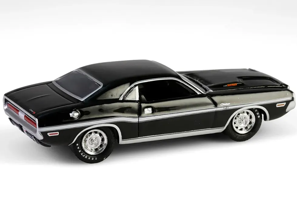 1970 Dodge Challenger R/T 440 Black with White Stripes "Barrett-Jackson" Series 15 1/64 Diecast Model Car by Greenlight