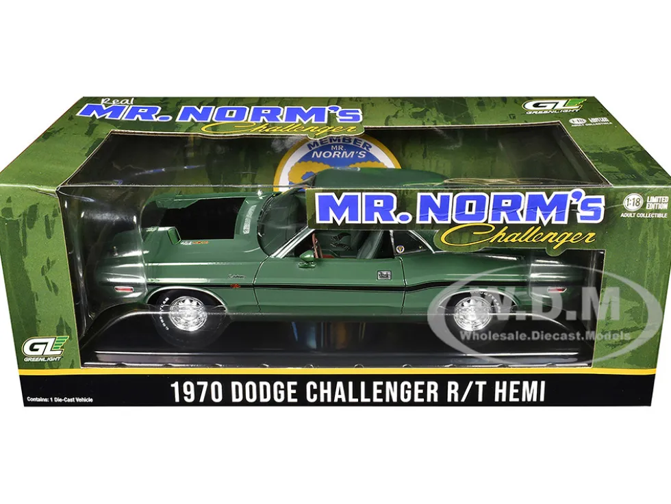 1970 Dodge Challenger R/T Hemi F8 Green with Black Stripes and Green Interior "Mr. Norm's Challenger" 1/18 Diecast Model Car by Greenlight