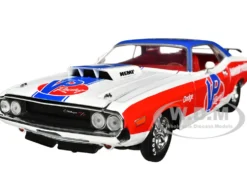 1970 Dodge Challenger R T Hemi White with Red and Blue Stripes with Red Interior VP Racing Limited Edition to 5710 pieces Worldwide 1/24 Diecast Model Car M2 Machines 40300-110B