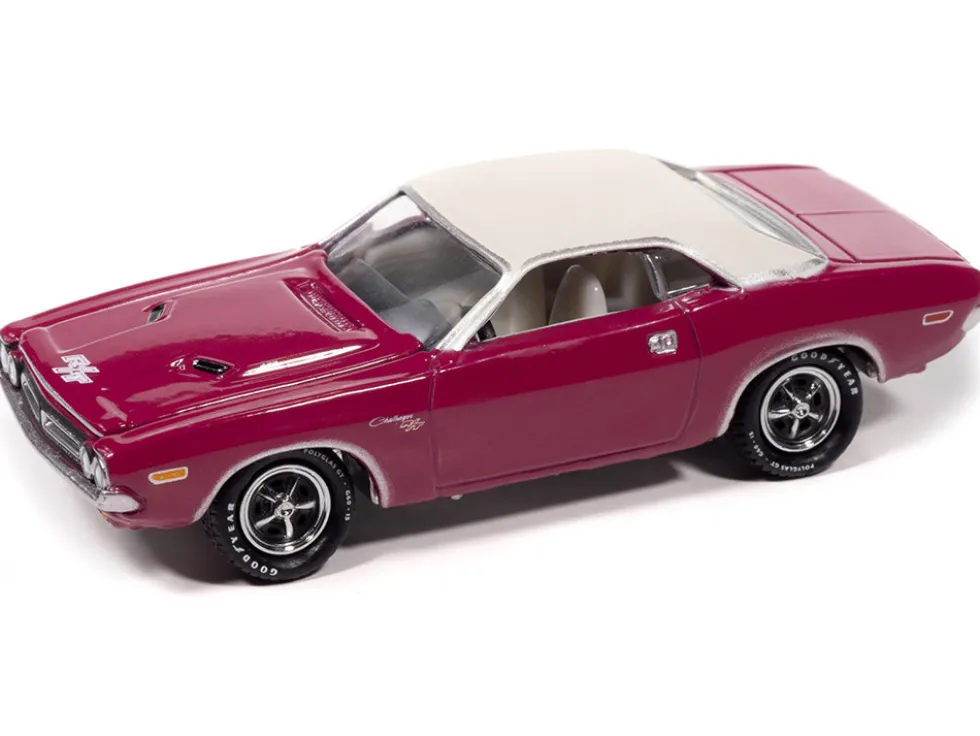 1971 Dodge Challenger R/T Panther Pink with White Top and Interior "Classic Gold Collection" 1/64 Diecast Model Car by Johnny Lightning