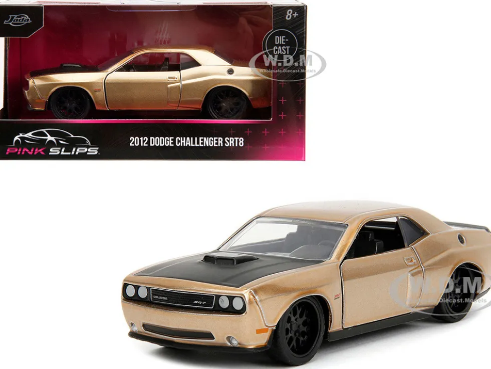 2012 Dodge Challenger SRT8 Gold Metallic with Black Hood Pink Slips Series 1/32 Diecast Model Car Jada 34855