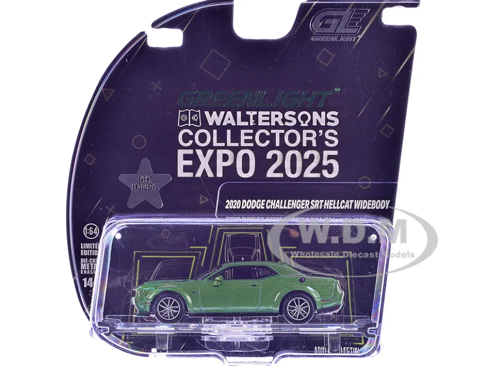2020 Dodge Challenger SRT Hellcat Widebody F8 Green Metallic with Black Indiana Stripes "2025 Greenlight Waltersons Collector's Expo Exclusive" 1/64 Diecast Model Car by Greenlight