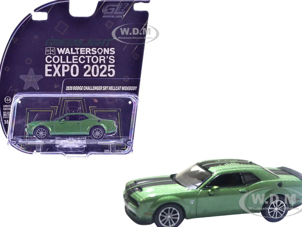 2020 Dodge Challenger SRT Hellcat Widebody F8 Green Metallic with Black Indiana Stripes "2025 Greenlight Waltersons Collector's Expo Exclusive" 1/64 Diecast Model Car by Greenlight