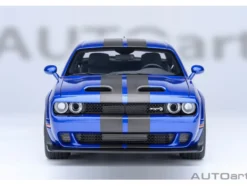 2022 Dodge Challenger SRT Jailbreak Indigo Blue Metallic with Carbon Stripes 1/18 Model Car by Autoart