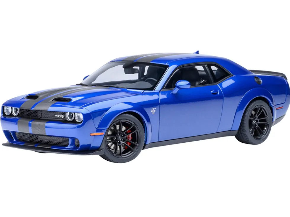 2022 Dodge Challenger SRT Jailbreak Indigo Blue Metallic with Carbon Stripes 1/18 Model Car by Autoart