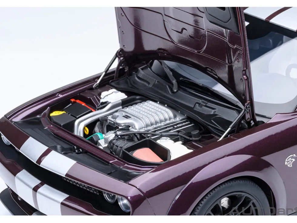 2022 Dodge Challenger SRT Jailbreak Hellraisin Purple with White Stripes 1/18 Model Car by Autoart