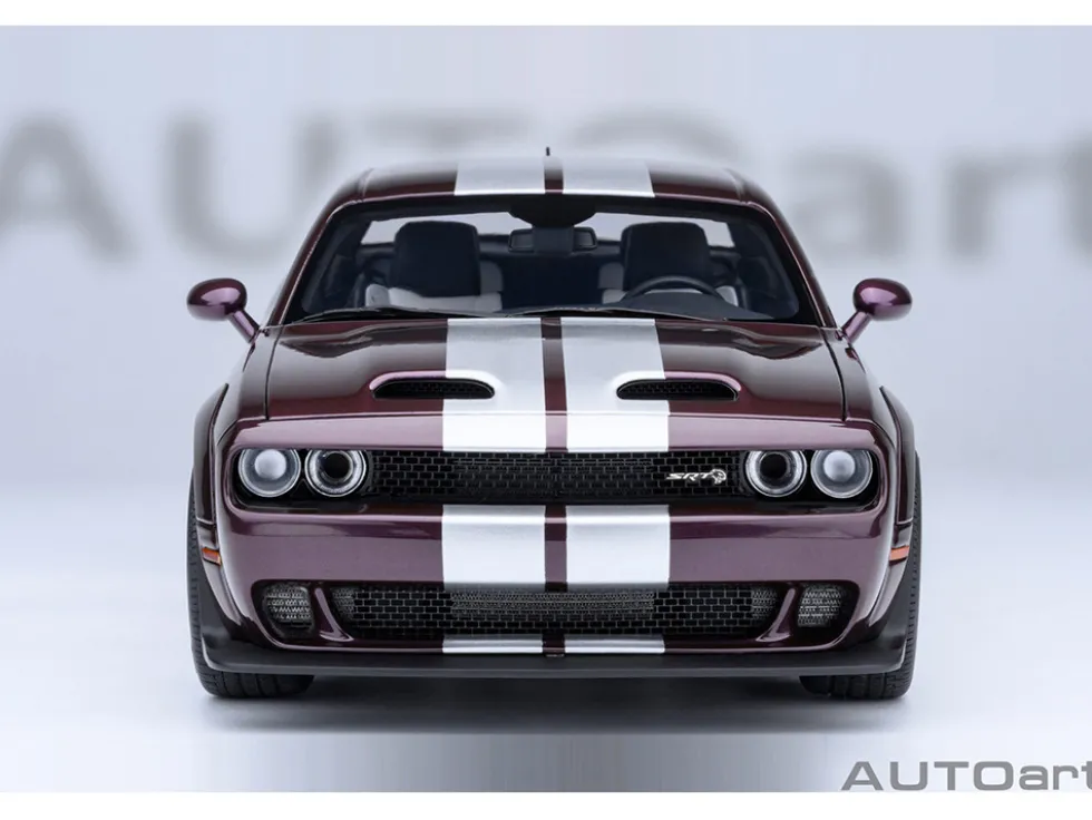 2022 Dodge Challenger SRT Jailbreak Hellraisin Purple with White Stripes 1/18 Model Car by Autoart