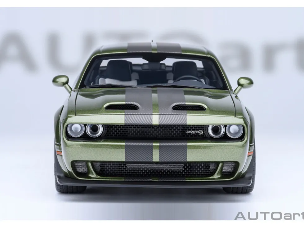 2022 Dodge Challenger SRT Jailbreak F8 Green with Carbon Stripes 1/18 Model Car by Autoart