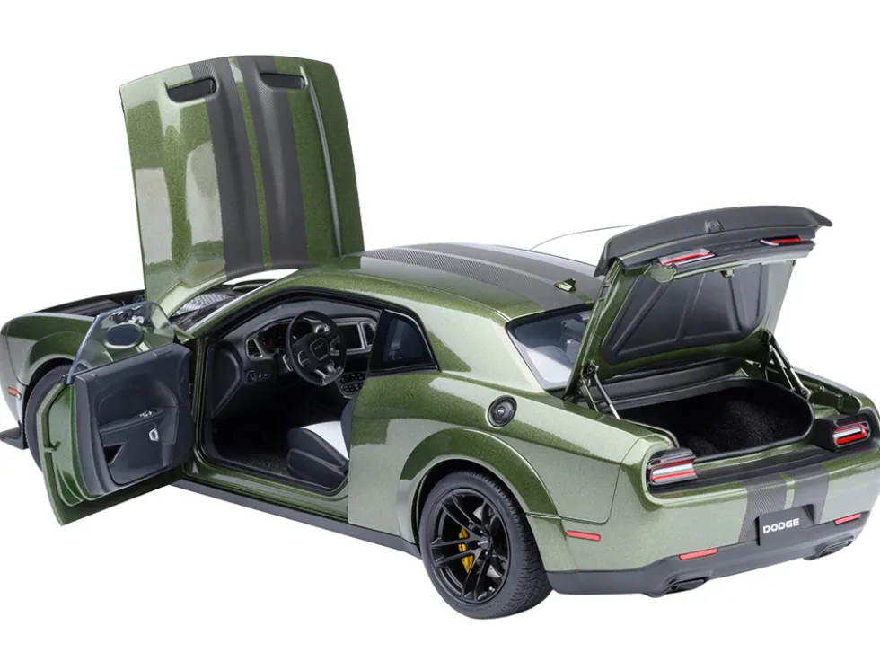 2022 Dodge Challenger SRT Jailbreak F8 Green with Carbon Stripes 1/18 Model Car by Autoart