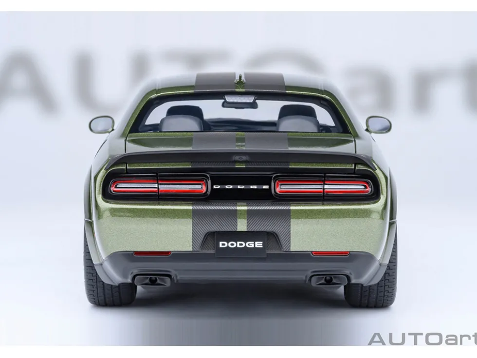 2022 Dodge Challenger SRT Jailbreak F8 Green with Carbon Stripes 1/18 Model Car by Autoart