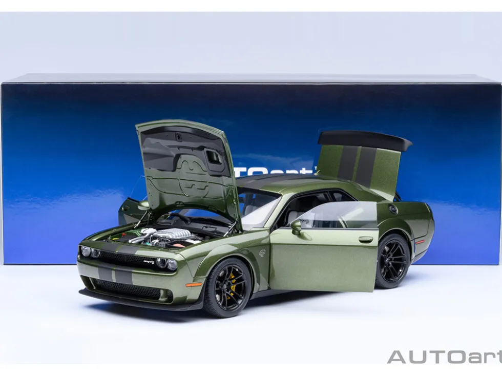 2022 Dodge Challenger SRT Jailbreak F8 Green with Carbon Stripes 1/18 Model Car by Autoart
