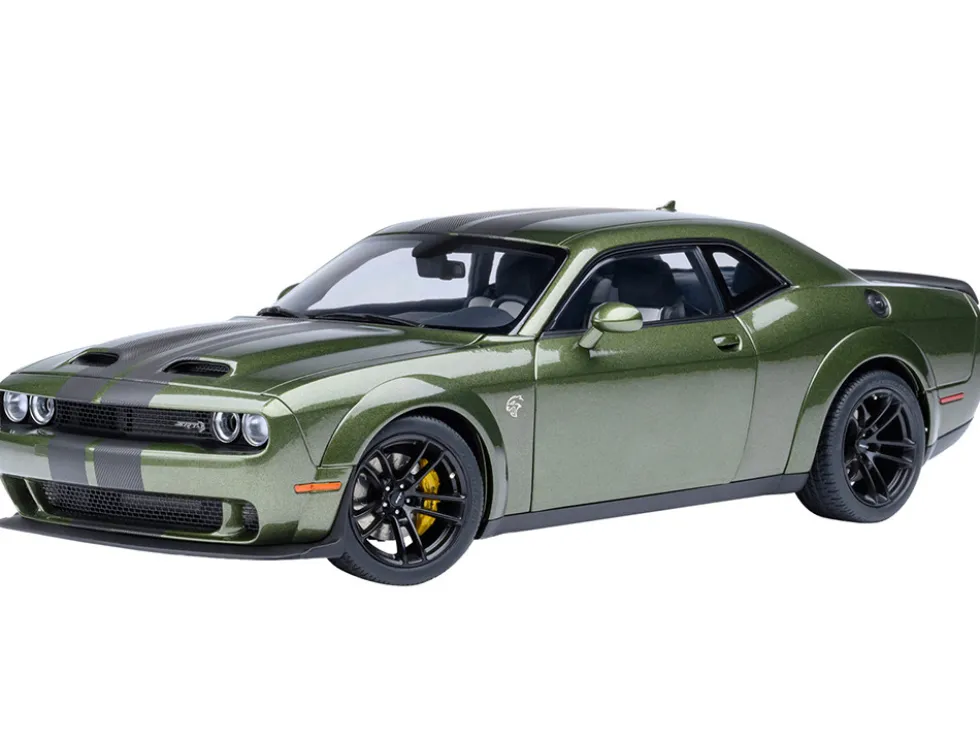 2022 Dodge Challenger SRT Jailbreak F8 Green with Carbon Stripes 1/18 Model Car by Autoart