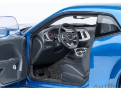 2023 Dodge Challenger SRT Super Stock Frostbite Blue Metallic with Carbon Stripes 1/18 Model Car by Autoart