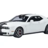 2023 Dodge Challenger SRT Super Stock Knuckle White with Carbon Stripes 1/18 Model Car by Autoart