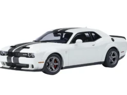 2023 Dodge Challenger SRT Super Stock Knuckle White with Carbon Stripes 1/18 Model Car by Autoart