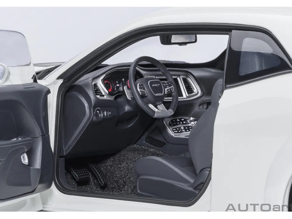 2023 Dodge Challenger SRT Super Stock Knuckle White with Carbon Stripes 1/18 Model Car by Autoart
