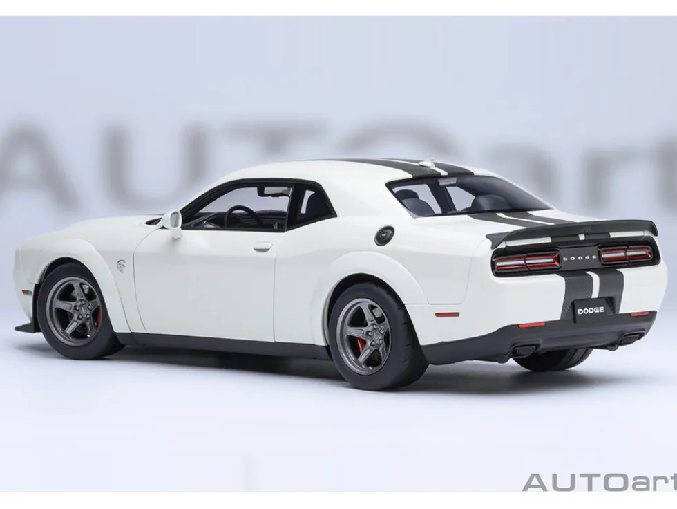 2023 Dodge Challenger SRT Super Stock Knuckle White with Carbon Stripes 1/18 Model Car by Autoart