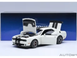 2023 Dodge Challenger SRT Super Stock Knuckle White with Carbon Stripes 1/18 Model Car by Autoart