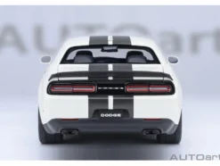 2023 Dodge Challenger SRT Super Stock Knuckle White with Carbon Stripes 1/18 Model Car by Autoart