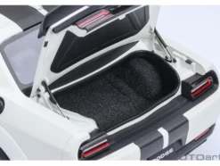 2023 Dodge Challenger SRT Super Stock Knuckle White with Carbon Stripes 1/18 Model Car by Autoart