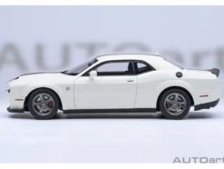 2023 Dodge Challenger SRT Super Stock Knuckle White with Carbon Stripes 1/18 Model Car by Autoart