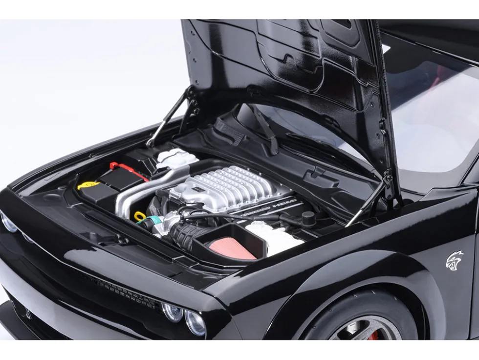 2023 Dodge Challenger SRT Super Stock Pitch Black with Red Interior 1/18 Model Car by Autoart