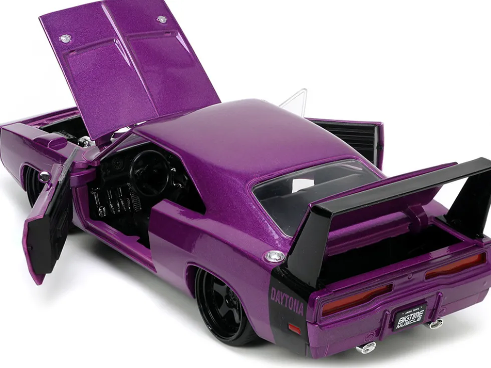 1969 Dodge Charger Daytona Purple Metallic with Black Tail Stripe Bigtime Muscle Series 1/24 Diecast Model Car Jada 34036