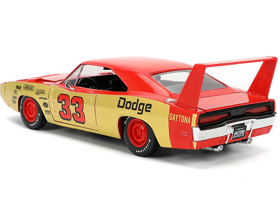1969 Dodge Charger Daytona #33 Red and Gold Metallic with Graphics "Bigtime Muscle" Series 1/24 Diecast Model Car by Jada