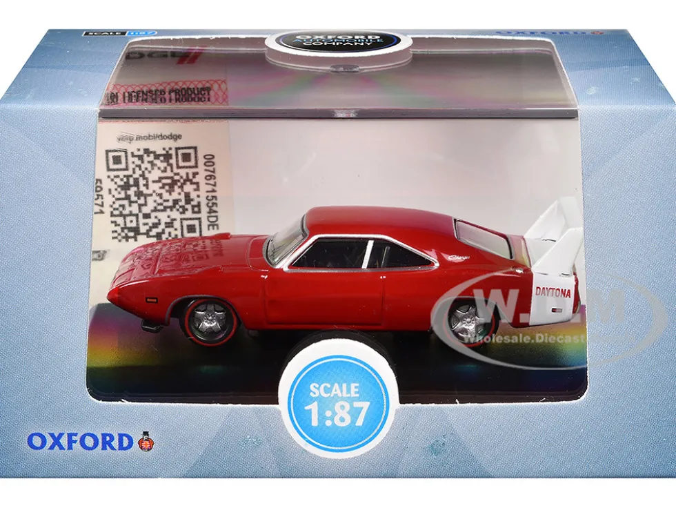 1969 Dodge Charger Daytona Red with White Stripe 1/87 (HO) Scale Diecast Model Car by Oxford Diecast