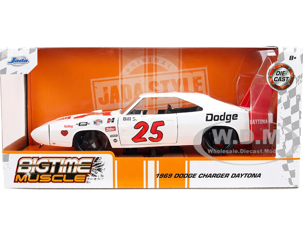 1969 Dodge Charger Daytona #25 White with Red Stripes "Bigtime Muscle" Series 1/24 Diecast Model Car by Jada