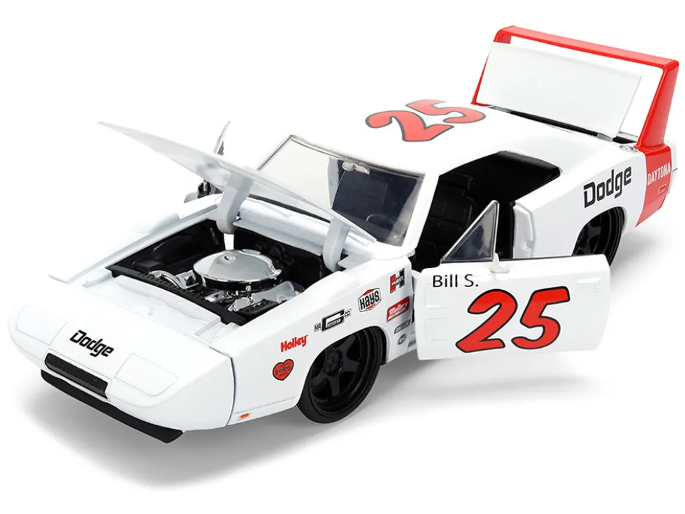 1969 Dodge Charger Daytona #25 White with Red Stripes "Bigtime Muscle" Series 1/24 Diecast Model Car by Jada