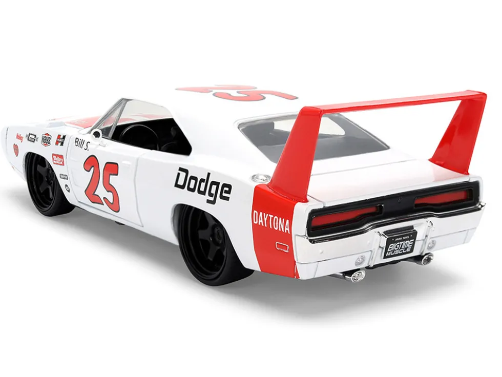 1969 Dodge Charger Daytona #25 White with Red Stripes "Bigtime Muscle" Series 1/24 Diecast Model Car by Jada