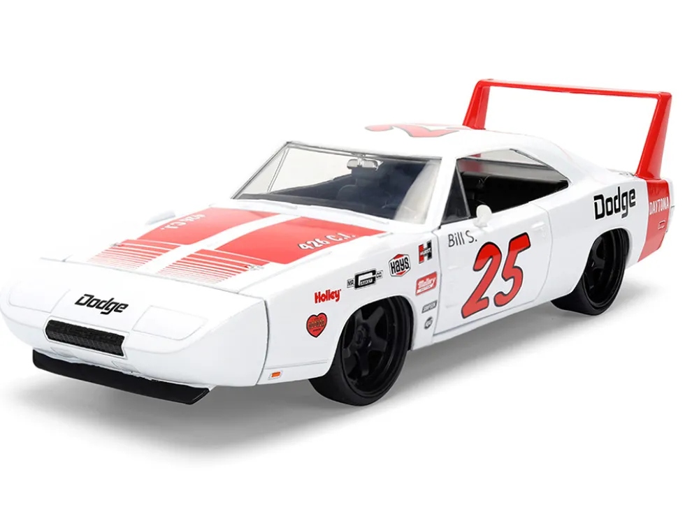 1969 Dodge Charger Daytona #25 White with Red Stripes "Bigtime Muscle" Series 1/24 Diecast Model Car by Jada