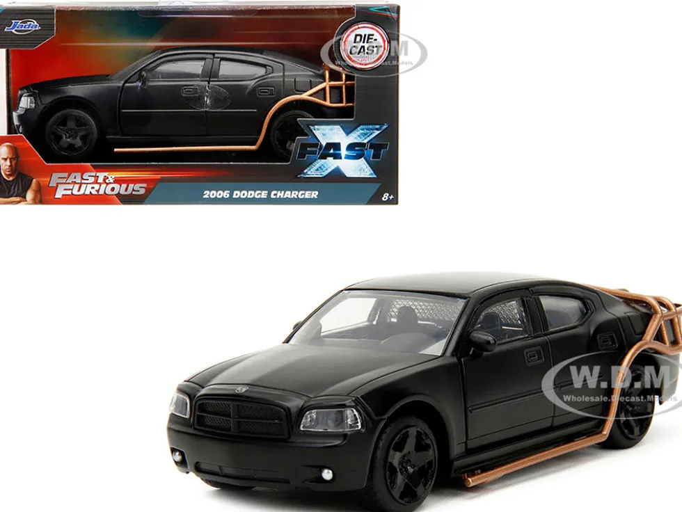 2006 Dodge Charger Matt Black with Outer Cage Fast & Furious Series 1/32 Diecast Model Car Jada 33374