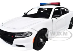 2023 Dodge Charger Pursuit Police Car Unmarked White with Flashing Light Bar, Front and Rear Lights and 2 Sounds 