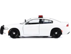 2023 Dodge Charger Pursuit Police Car Unmarked White with Flashing Light Bar, Front and Rear Lights and 2 Sounds 