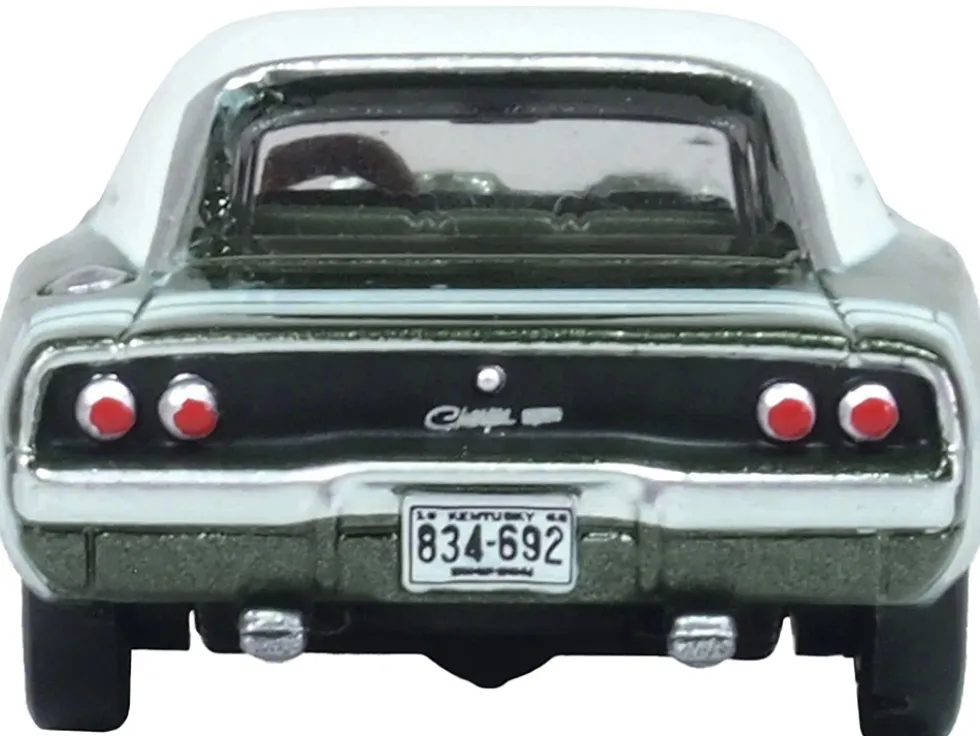 1968 Dodge Charger Racing Green Metallic with White Top and Tail Stripe 1/87 (HO) Scale Diecast Model Car by Oxford Diecast
