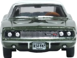 1968 Dodge Charger Racing Green Metallic with White Top and Tail Stripe 1/87 (HO) Scale Diecast Model Car by Oxford Diecast
