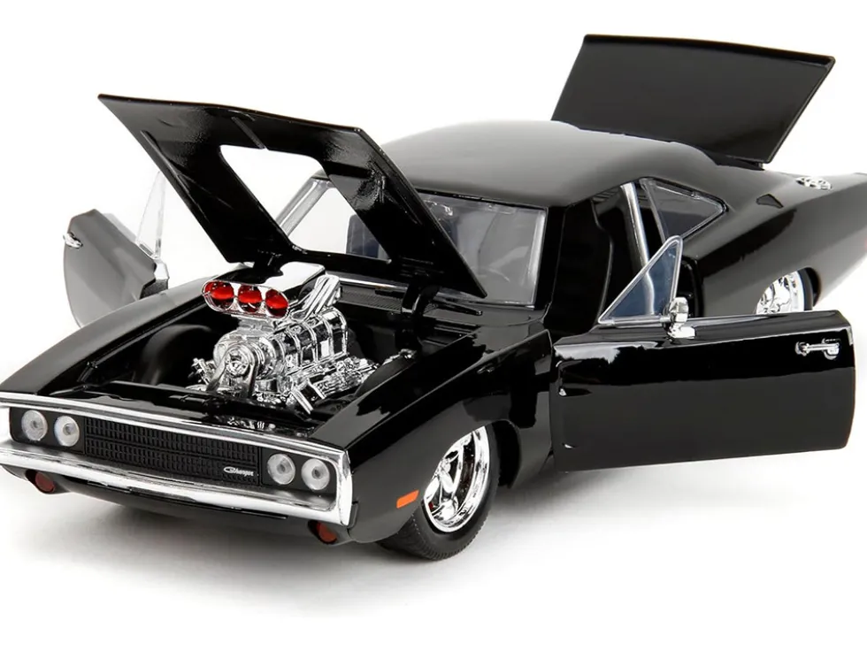 Dodge Charger R/T Black with Dom Diecast Figure "Fast & Furious" (2009) Movie "Hollywood Rides" Series 1/24 Diecast Model Car by Jada