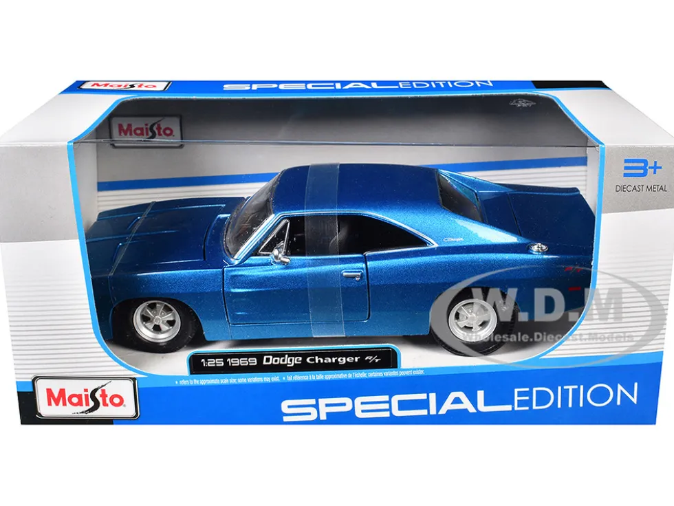 1969 Dodge Charger R/T Hemi Blue 1/25 Diecast Model Car Maisto 31256