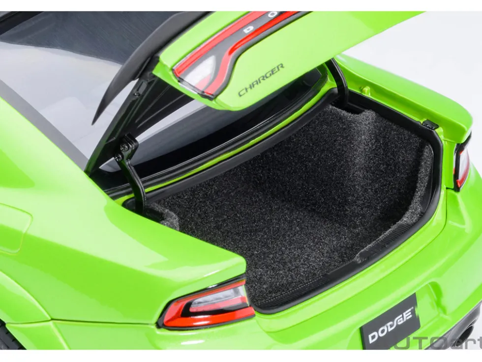 Dodge Charger Scat Pack Widebody Sublime Green with Matt Black Hood and Top 1/18 Model Car by Autoart