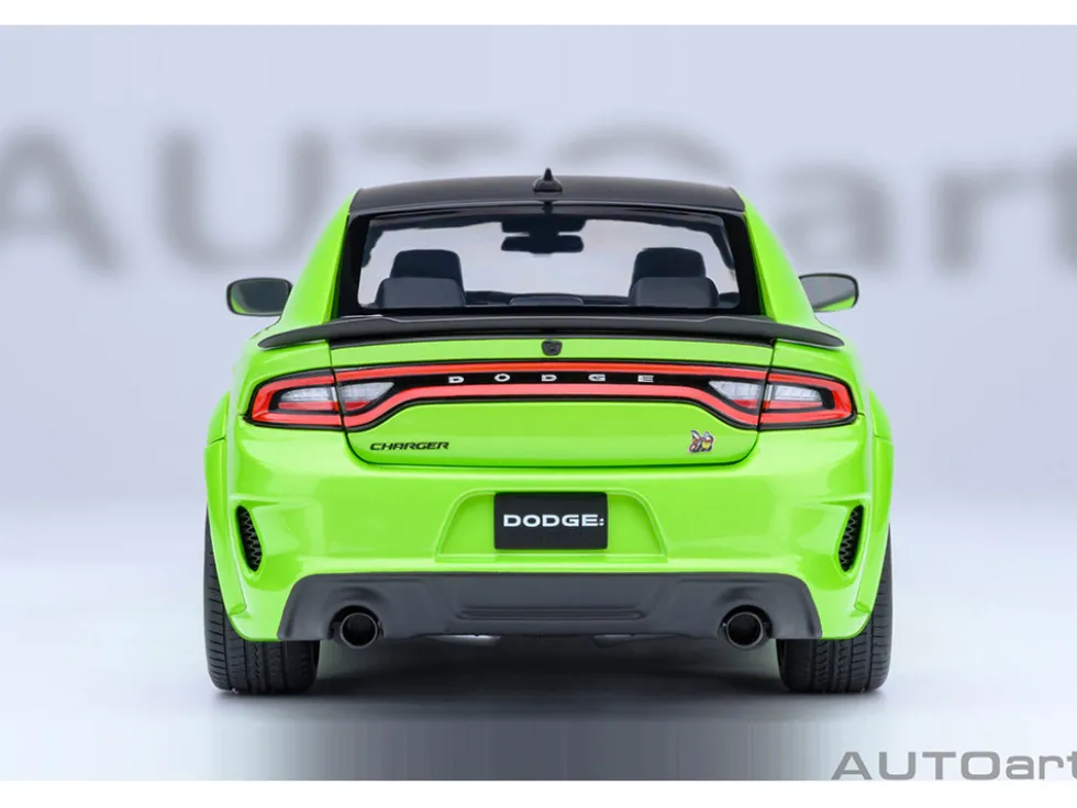 Dodge Charger Scat Pack Widebody Sublime Green with Matt Black Hood and Top 1/18 Model Car by Autoart