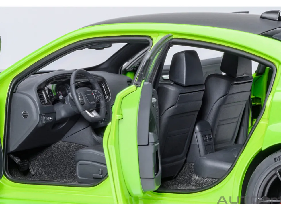 Dodge Charger Scat Pack Widebody Sublime Green with Matt Black Hood and Top 1/18 Model Car by Autoart