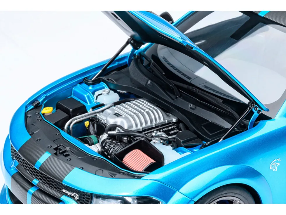 Dodge Charger SRT Hellcat Redeye B5 Blue Metallic with Carbon Stripes 1/18 Model Car by Autoart