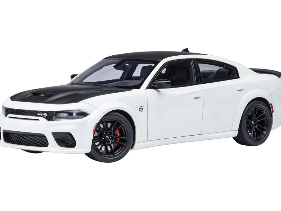 Dodge Charger SRT Hellcat Redeye Knuckle White with Matt Black Hood and Top 1/18 Model Car by Autoart