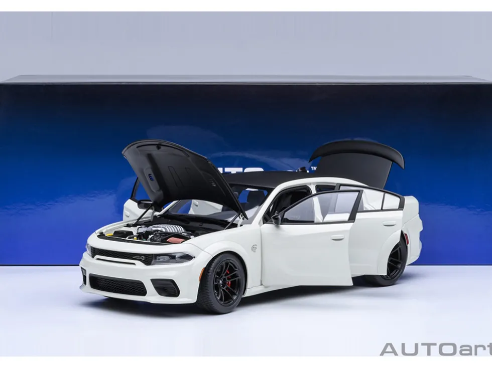Dodge Charger SRT Hellcat Redeye Knuckle White with Matt Black Hood and Top 1/18 Model Car by Autoart