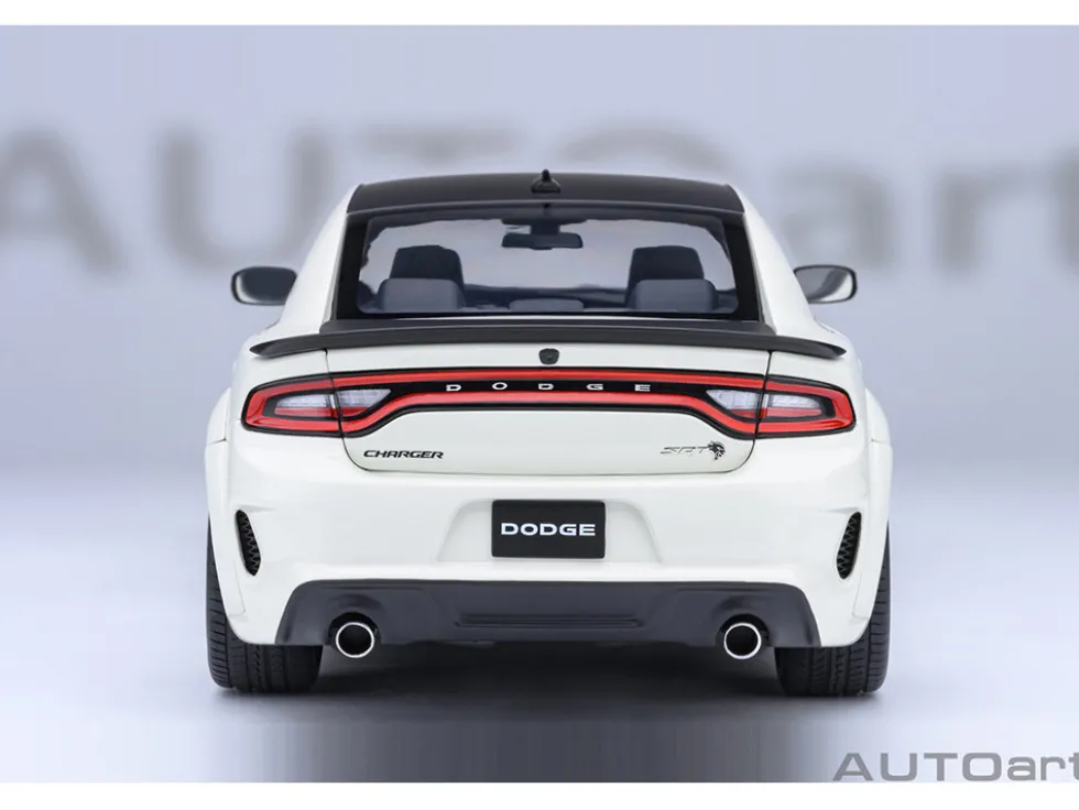 Dodge Charger SRT Hellcat Redeye Knuckle White with Matt Black Hood and Top 1/18 Model Car by Autoart